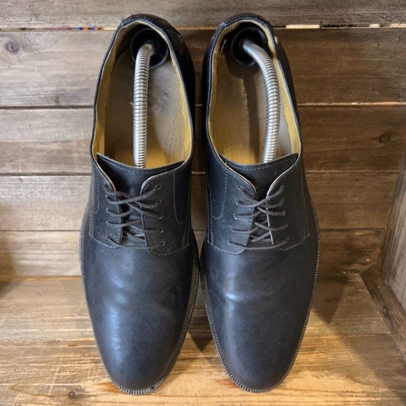Mens Cole Haan Stanton Black‎ Leather Plain Toe Oxford Dress Shoes Size 11 M GUC - Picture 3 of 6